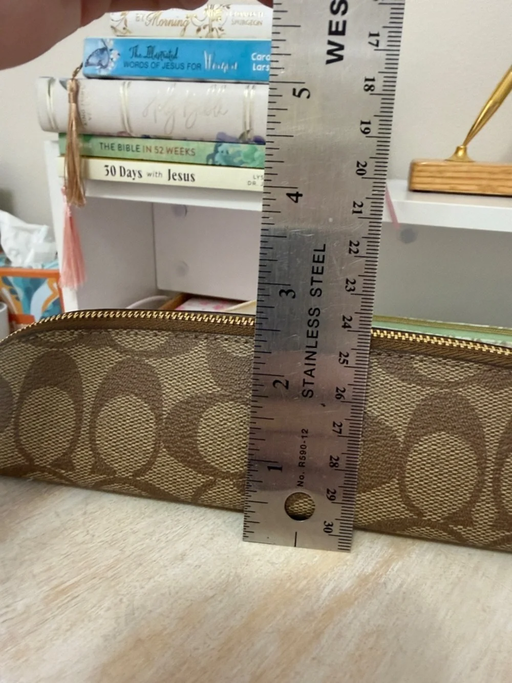 Coach Brown Signature Canvas Pencil Case with Gold Zipper - Picture 5 of 8